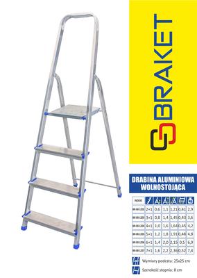 Free-Standing Aluminum Ladder 215 Cm 6 Steps + Platform - Br-00-1206