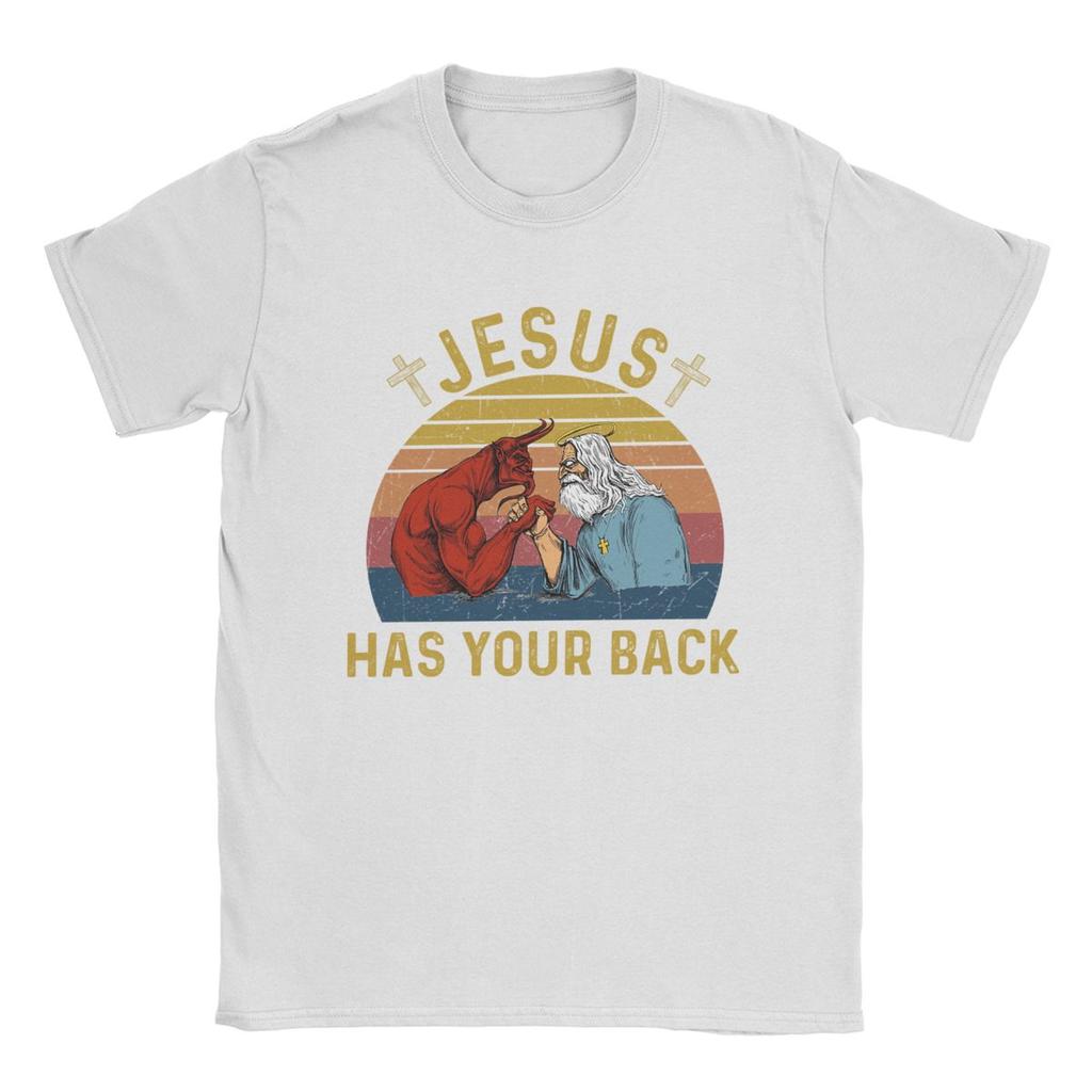 Herr T-shirts Oroa dig inte Jesus har din rygg Vintage Ren Bomull T-shirt Kortärmad T-shirt Rundhals Toppar Tryckt
