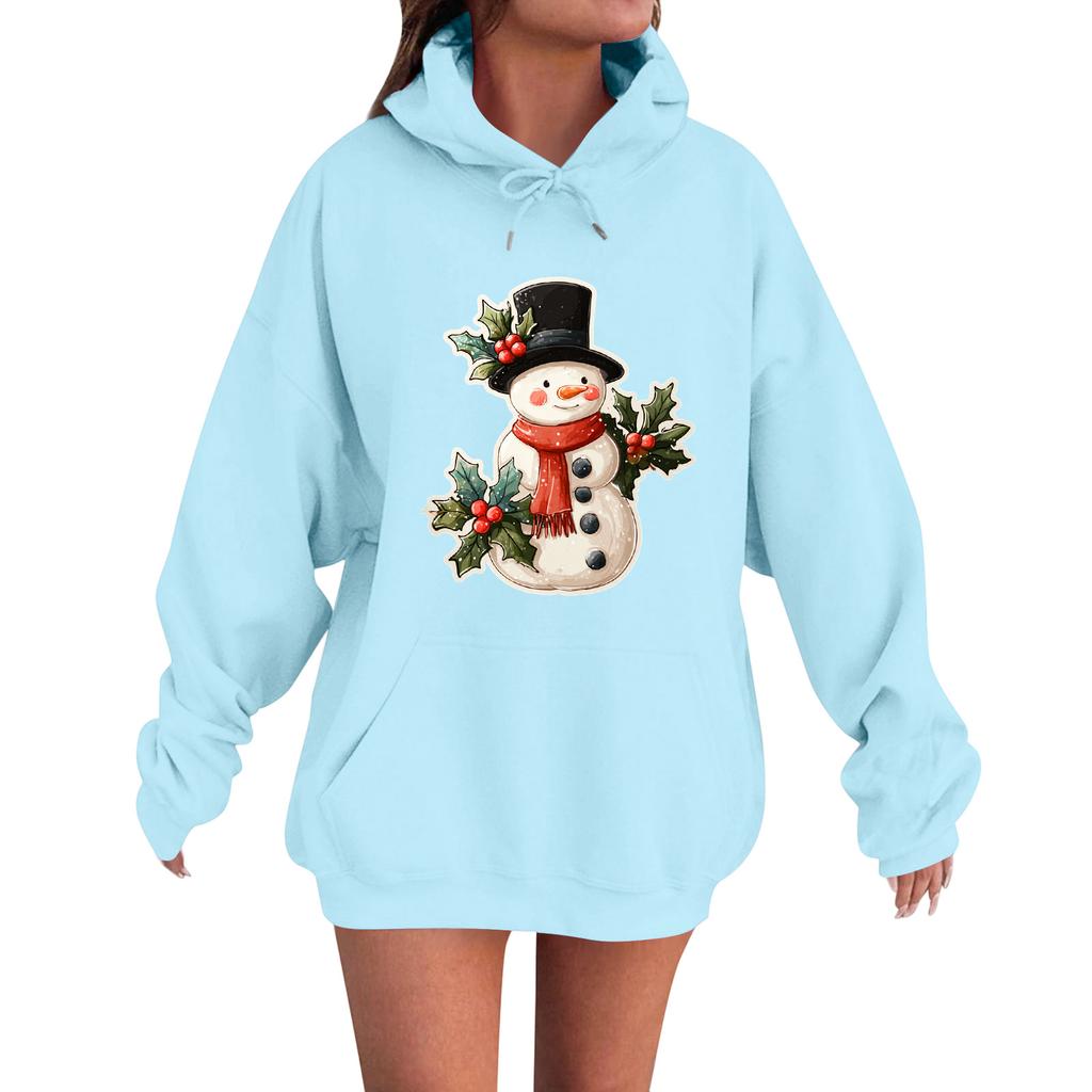 Women's Fashion Casual Long Sleeve Loose Christmas Print Hooded Sweatshirt