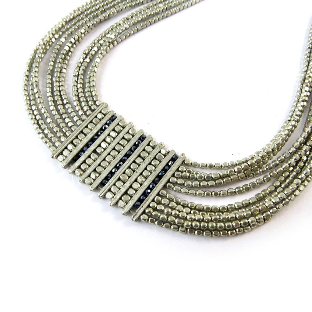 Les Trésors De Lily [N8257] - Silver Black 'Cléopatra' Designer Necklace