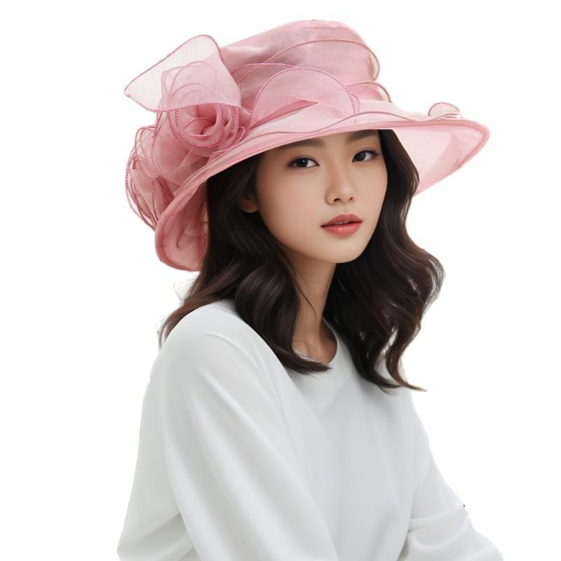 Floral Pattern Retro Large Brim Hat With Uv Sunshade For Beach And Garden Wear