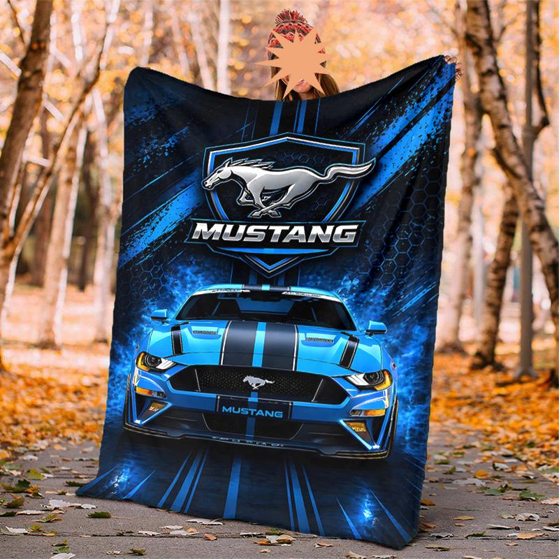 Flanelová deka Mustang Měkká Teplá Celoroční Přehoz, Design pro Kempování, Cestování Autem, Turistiku Pohovku, Postel, Kancelář Perfektní Dárek na Večírky