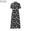 ZANZEA Women Casual Turn Down Collar Short Sleeve Floral Shirt Dress