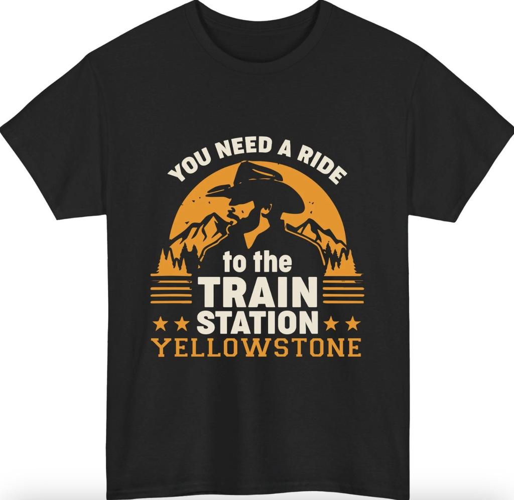 Yellowstone Treinstation Cowboy T-shirt Western Berg Zonsondergang Cadeau Tee Top