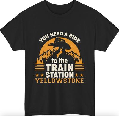 Yellowstone Bahnhof Cowboy T-Shirt Westlicher Berg Sonnenuntergang Geschenk T-Shirt Oberteil