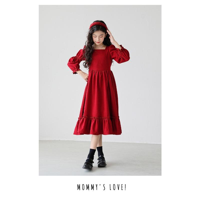 Cute Vintage Girls Lolita Long Sleeve Princess Long Dress For Kids Children