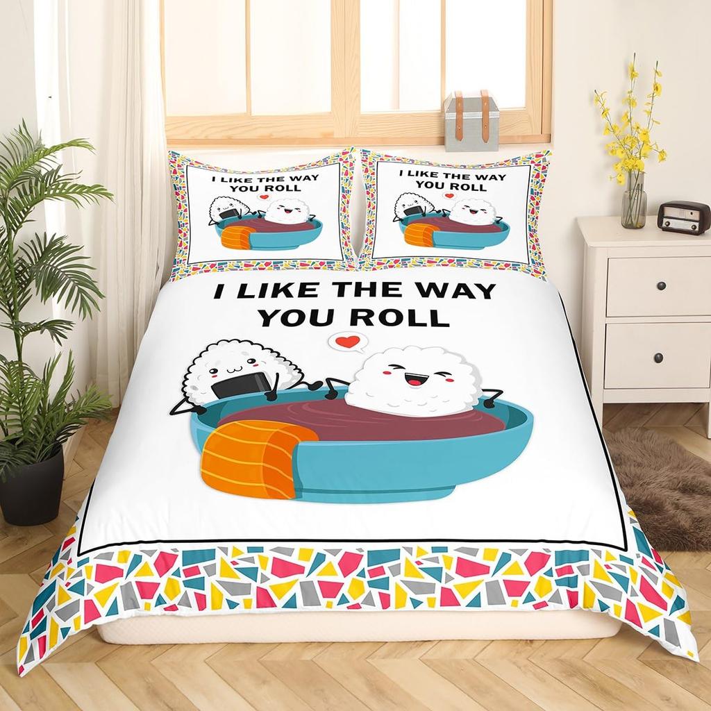 Sushi Duvet Cover Sets For Kids Boys Girls Lightweight Down Quilt Covers Bedroom Decor 2 Pillowcases 1 Duvet Cover No Comforter
