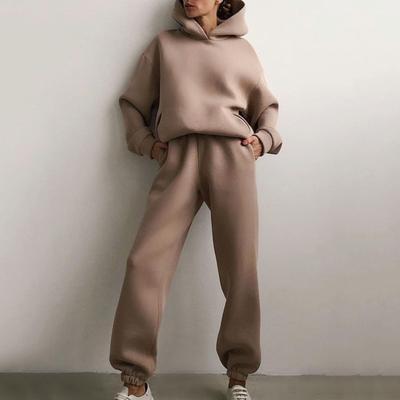 Fall Solid Color Casual Hooded Two-piece Long-sleeved Suit