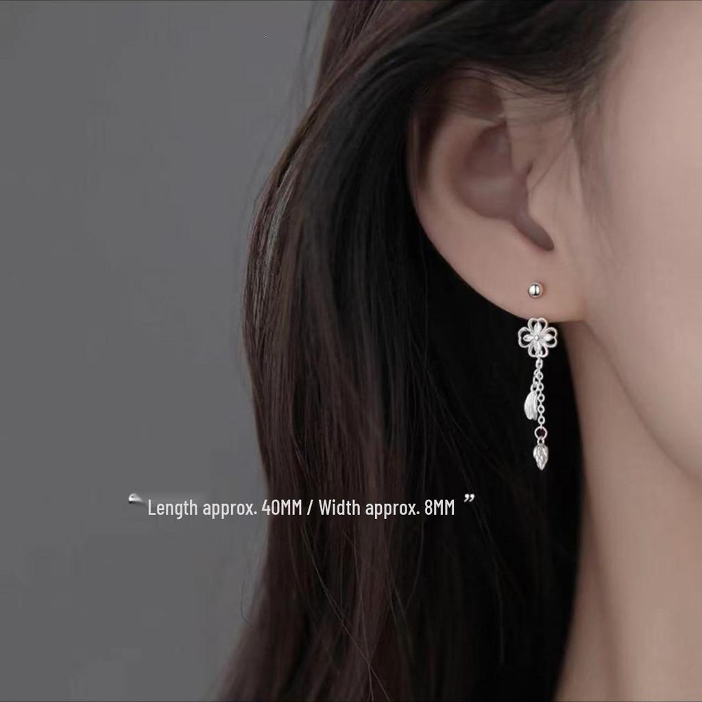 925 Sterling Silver Flower Tassel Stud Earrings - Light Luxury, New 2025 High-End Jewelry for Women