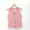 French Retro U-Neck Single-Breasted Sleeveless Slim Vest Solid Color Knitted Vest For Women