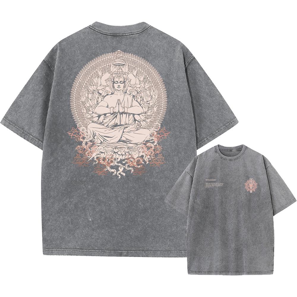 Streetwear Summer Short Sleeve Vintage T-Shirt Japanese Anime Graphic Print TShirt Men Harajuku Casual Loose Washed Tees