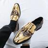 Fashion Metallic Leopard Print Color Glossy Finish Leather Casual Slip on Non-slip Men Fashionable Men's Party Dance Stage Loafer Shoes