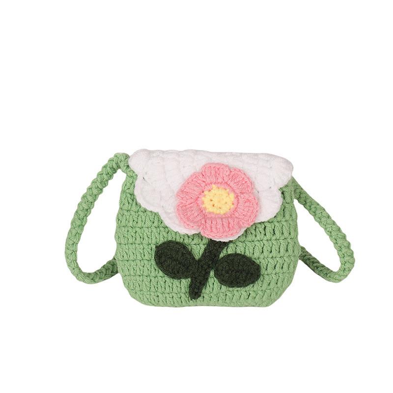 

Adorable Colorful Cartoon Coin Purse For Kids With Floral Design And Knit Material зелений