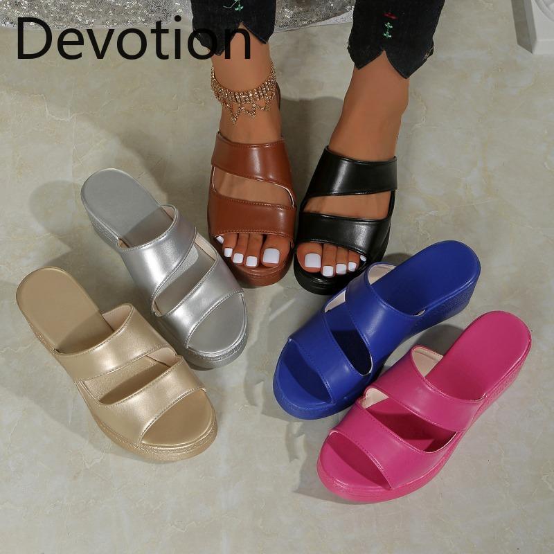 Fish-mouth Style Platform Shoes, Slip-on Shoes, Slippers, Women's New Arrivals, Large Size, Thick Sole, High Heels Devotion