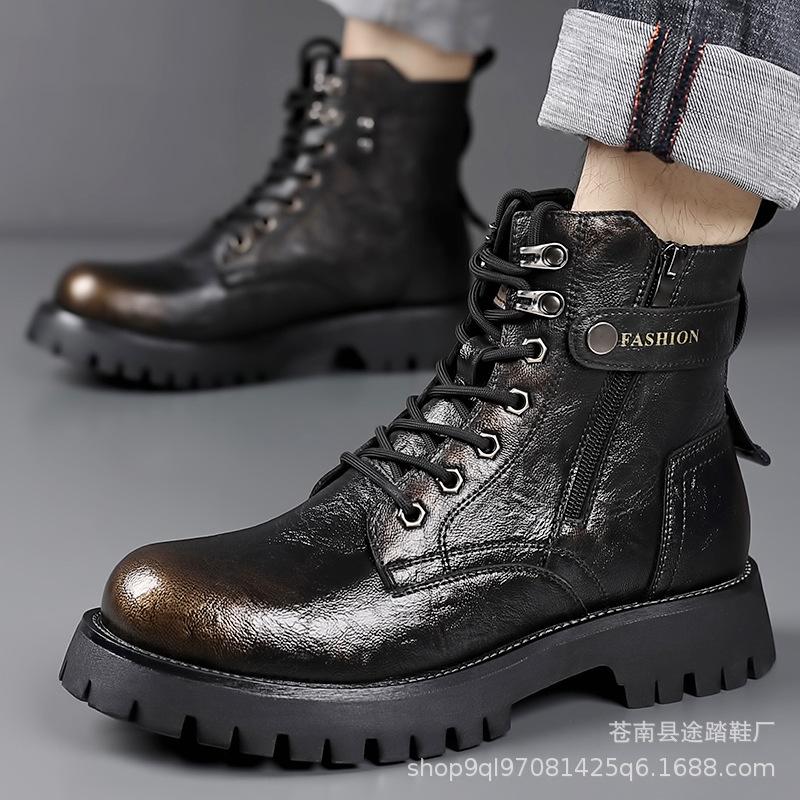 Men's High-Top Martin Boots with Thick Soles - Winter Warm, Plus Velvet, Cotton, British Style Work Boots.