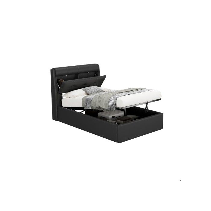 Lit - MUVOE - 90x200 - Hydraulique - Noir - Rangement dissimulé