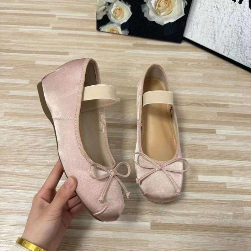 Single Shoes New Heightened Satin Bow Word with Light Mouth Ballet Mary Jane Women's Shoes