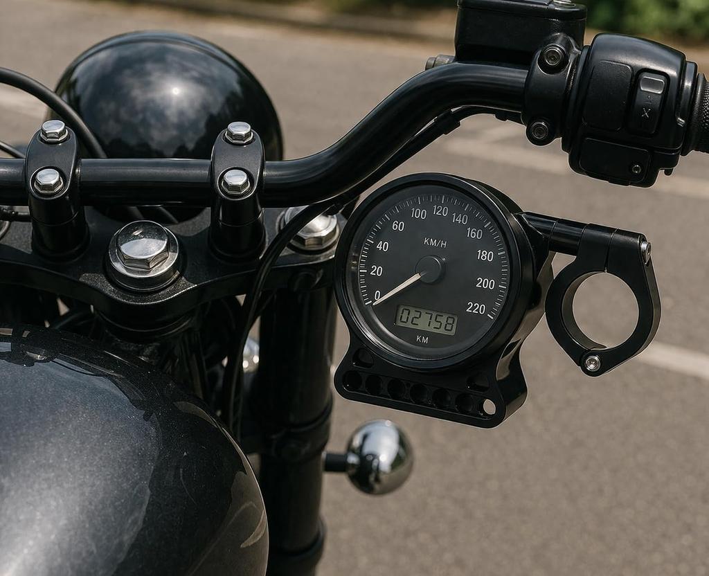 Wellvie Classy Side Speedometer Relocation Mounting Bracket for Harley Sportster XL 883 1200 with 39mm Fork Black 1995-2014 Tubes, [Used]