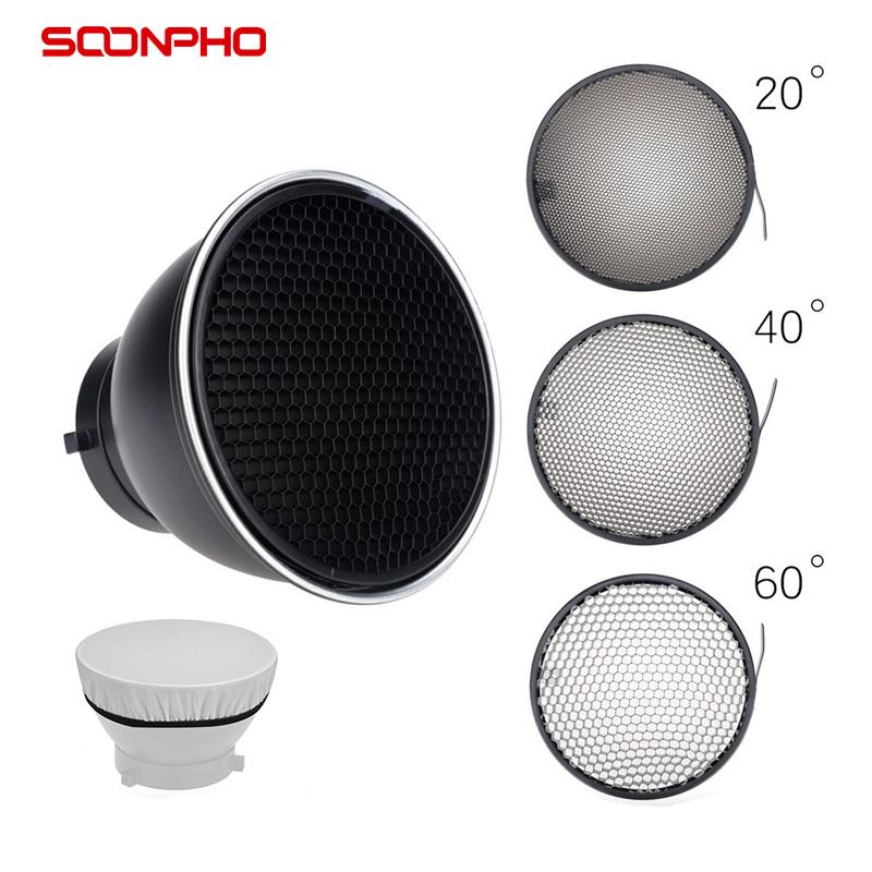 

Стандартный отражательoonpho, диффузор, 7 дюймов, 18 см, с сотовой решеткой 20 °, 40 °, 60 ° для GODOX, крепление Bowens, студийный свет, вспышка