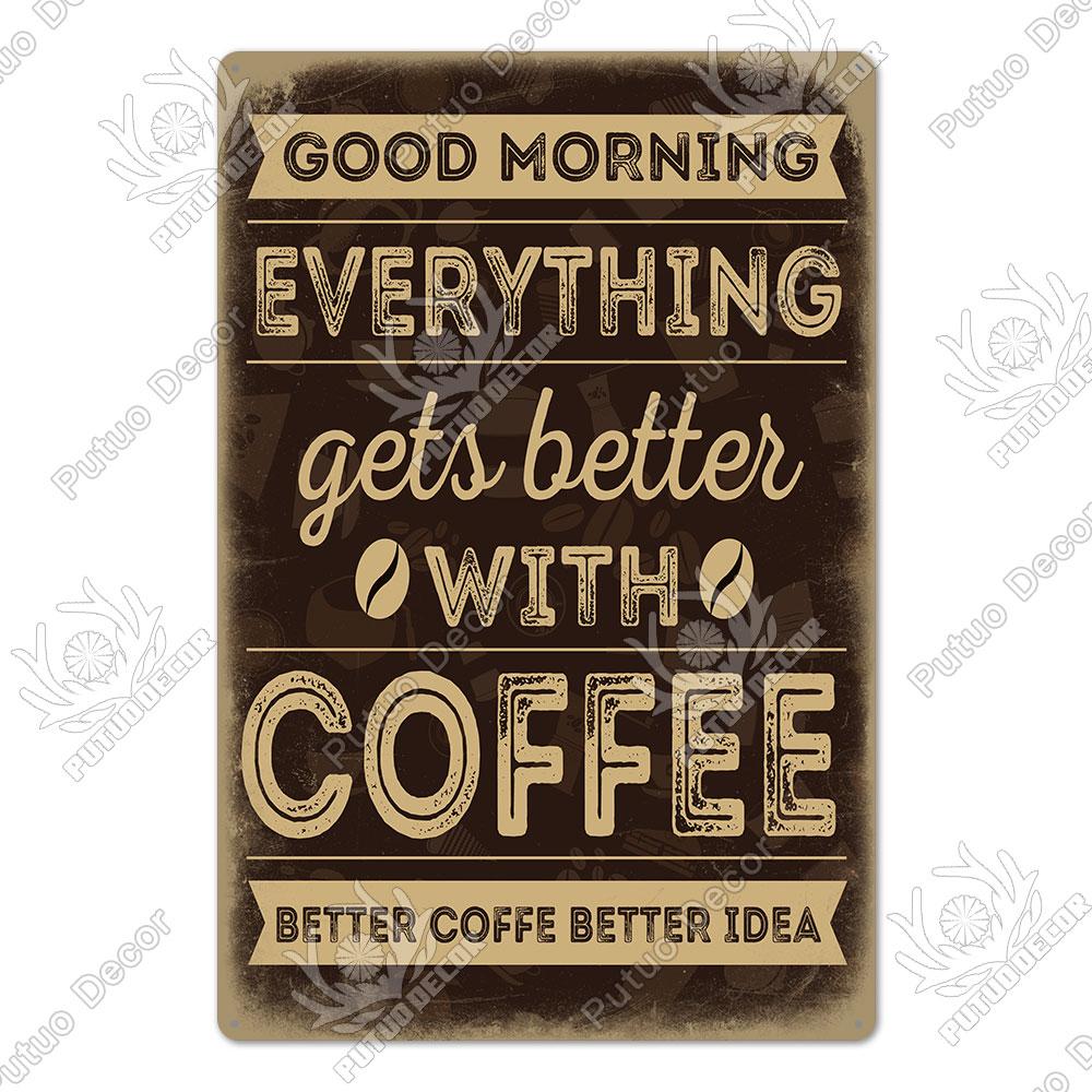 Putuo Decor Coffee Vintage Tin Metal Sign Decorative Plaque Retro Plate Cafe Kitchen Man Cave Coffee Bar Club Wall Decoration