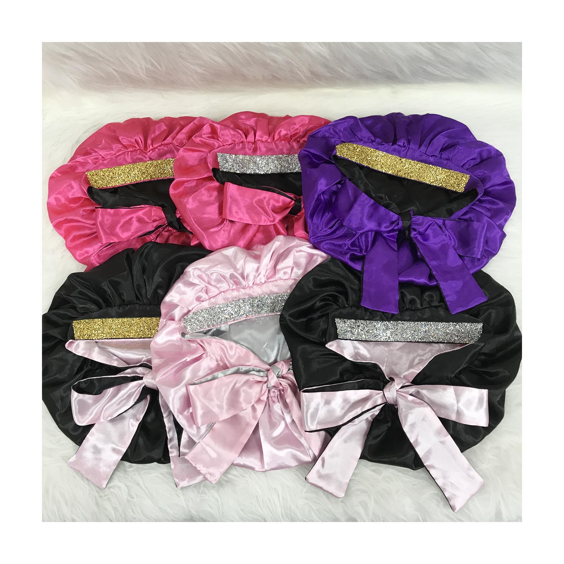 Luxury Bling Rhinestone Bonnets with Ties Custom logo Satin Silk Hair Bonnets for Women чёрный