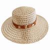 Woven Flat Top Hat Buckle Decorated Band Flat Brim Hat Versatile Straw Hat  Daily Matching