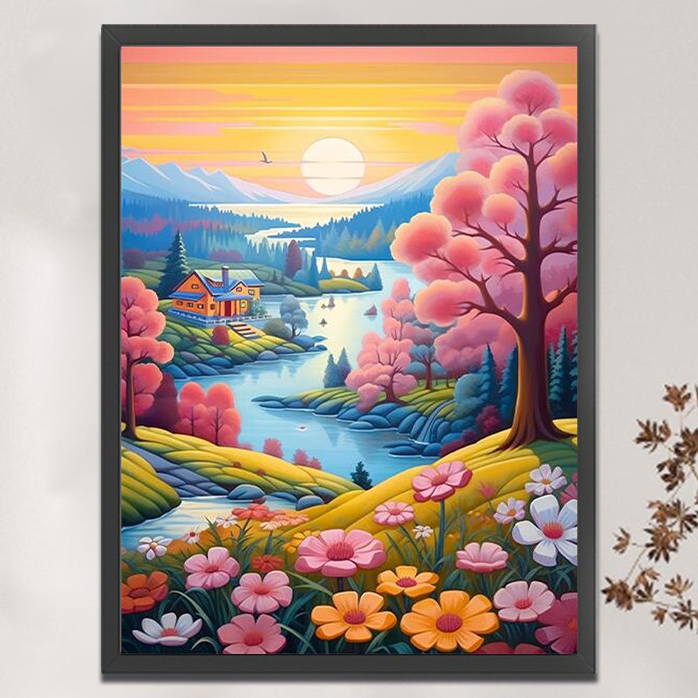 Full Embroidery Beads Printed 11CT Landscape Cross Stitch Kit Home Art Decor