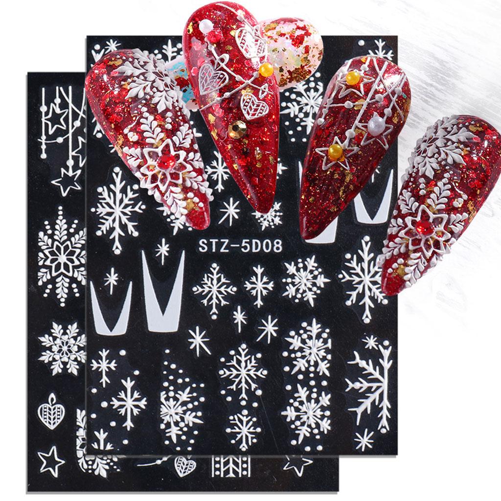Self Adhesive Snowflake Pattern Nail Art Christmas Nail Stickers White Stickers For Nails Christmas Snowflake