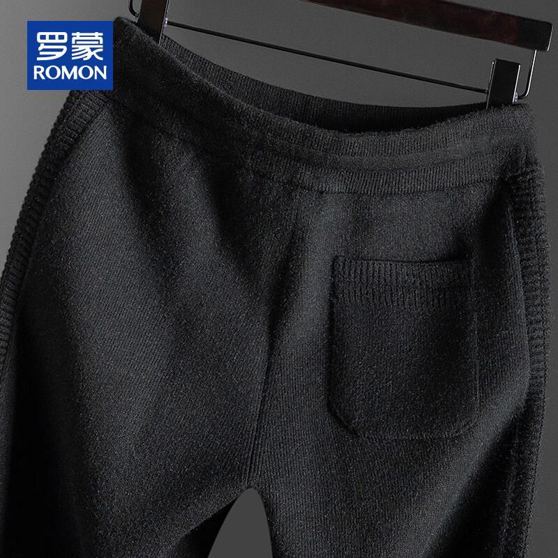 ROMON Men's Cashmere Blend Wool Thickened Drawstring Straight-leg Casual Pants