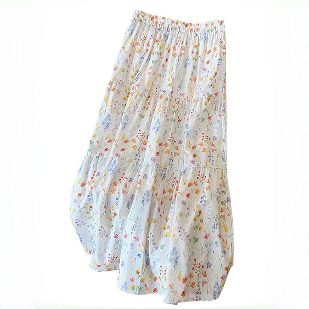 Korean Style Elegant Romantic Floral Midi Skirt for Women - Spring/Summer Versatile Loose Fit A-Line Skirt