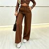 Women’s Fashion Casual Loose Fit Double Breasted Straight Wide Leg Long Pants Trousers for Everyday Office Wear