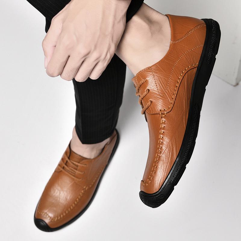 Fashion Casual Business Leather Oxford Men Shoes Gentleman Fashion Men Lace Up High Quality Flats Leather Comfort Hand Sewn Thread Shoes