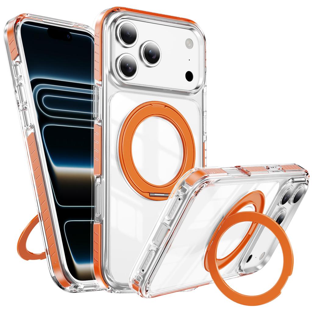 360 °   Rotatable Stand Magnetic Phone Case for iPhone 12-17 Series, MagSafe Compatible Clear Shockproof Cover with Ring Holder