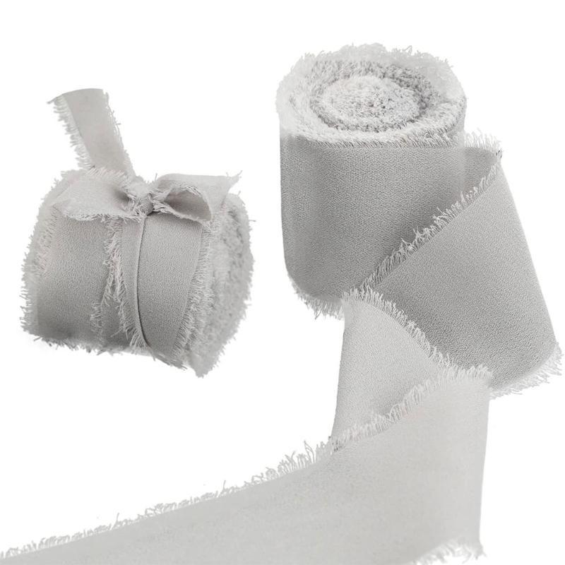 Ribbon for Wedding Invitation Bridal Bouquets Decor Gift Wrap, 1.57InX5.46Yd Handmade Fringe Silk Ribbon