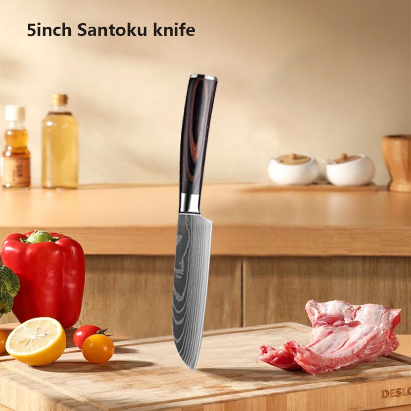 Damascus Laser Japanese Chef Knife Scissor Set Professional Kitchen Knives Santoku Knife Stainless Steel Boning Utility Knife