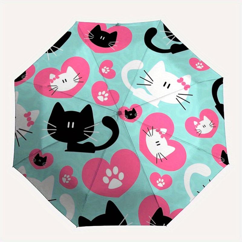 

1pc Cat Heart Pattern Automatic Folding Umbrella, Portable & Foldable Design with 8 Ribs, Casual Outdoor Accessory yy250805109