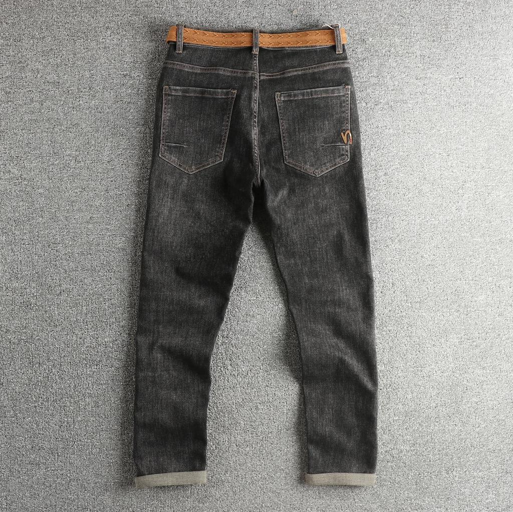 Men's Dark Grey Slim Straight Distressed Jeans with Belt