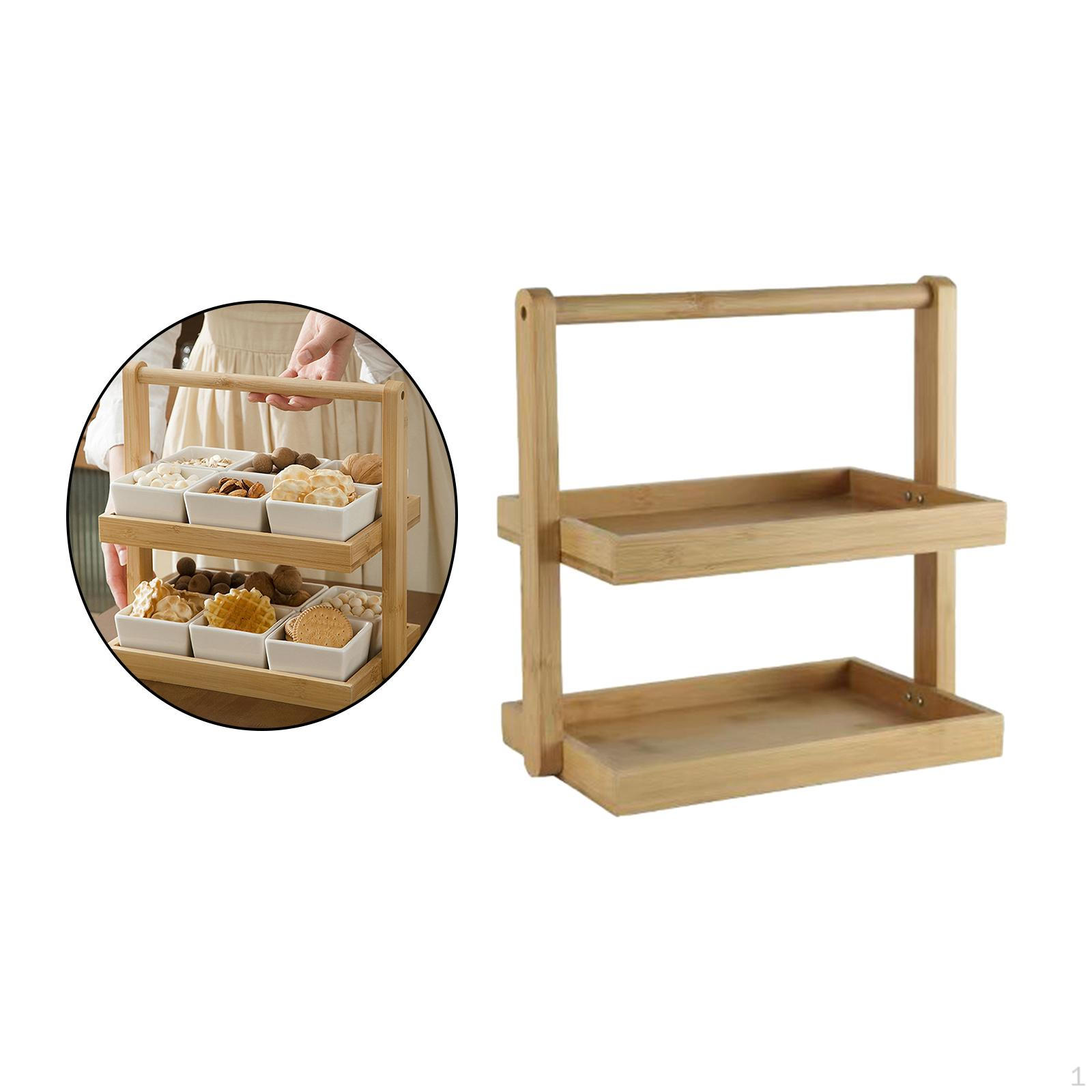 Dessert Tray Bamboo Serving 2 Tiers Cupcake Party Display Food Stand Fruit 28x19x31cm