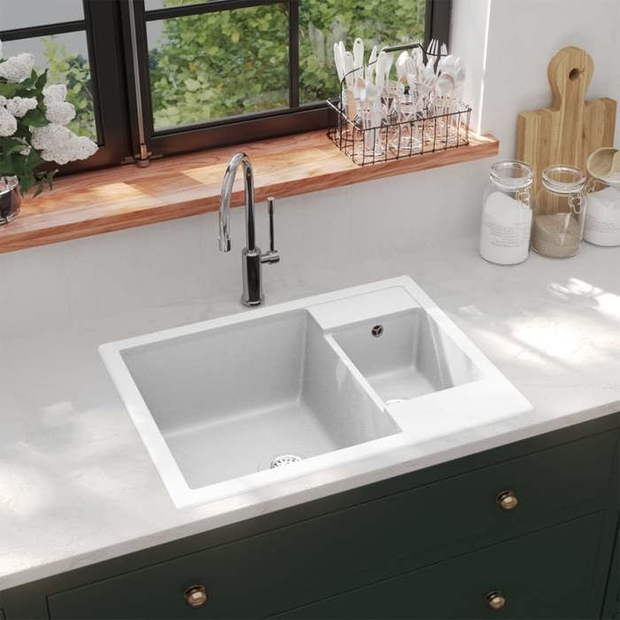VidaXL Evier de Cuisine et Deux Lavabos Trou de Trop-plein Evier Encastré Décoration de Cuisine Lavabo Extra-profond Maison 147088