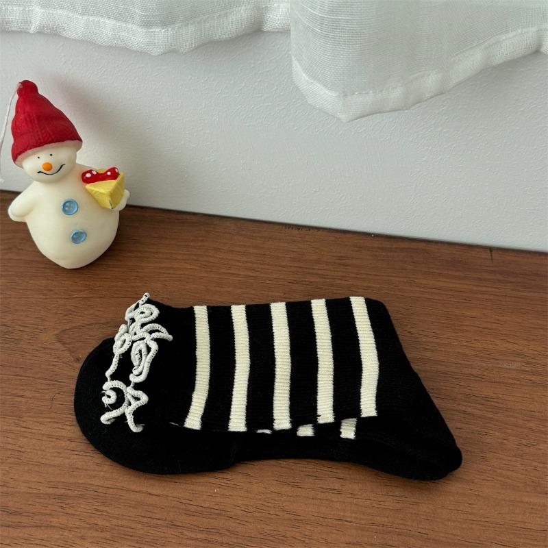 

Разноцветные женские гольфы до середины икры с черной бахромой на ушах, осенне-зимние махровые носки, универсальные, мягкие и эластичные, двухслойные повседневные носки 1 pair чёрный