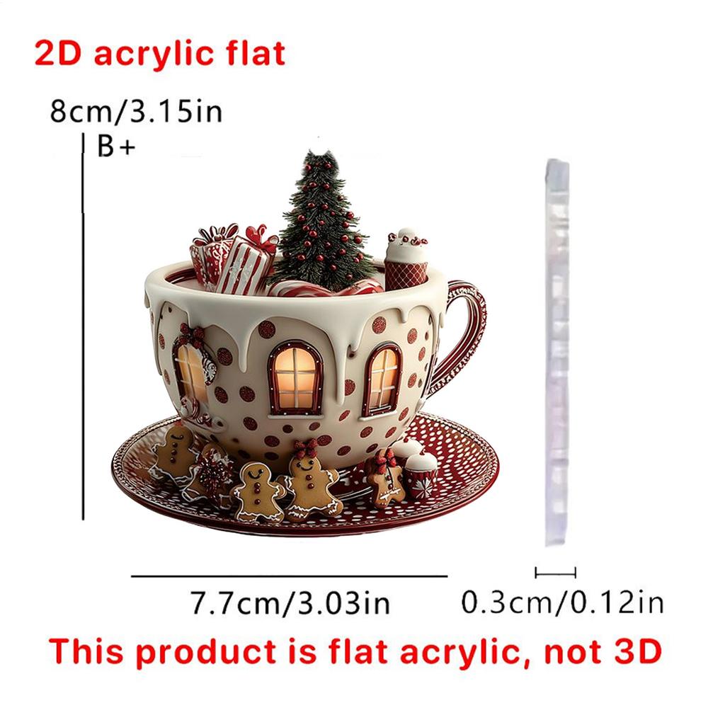 Acrylic coffee cup ornament 2D Art Keychain Pendant Christmas Snow House Pendant Decoration Christmas tree Ornaments
