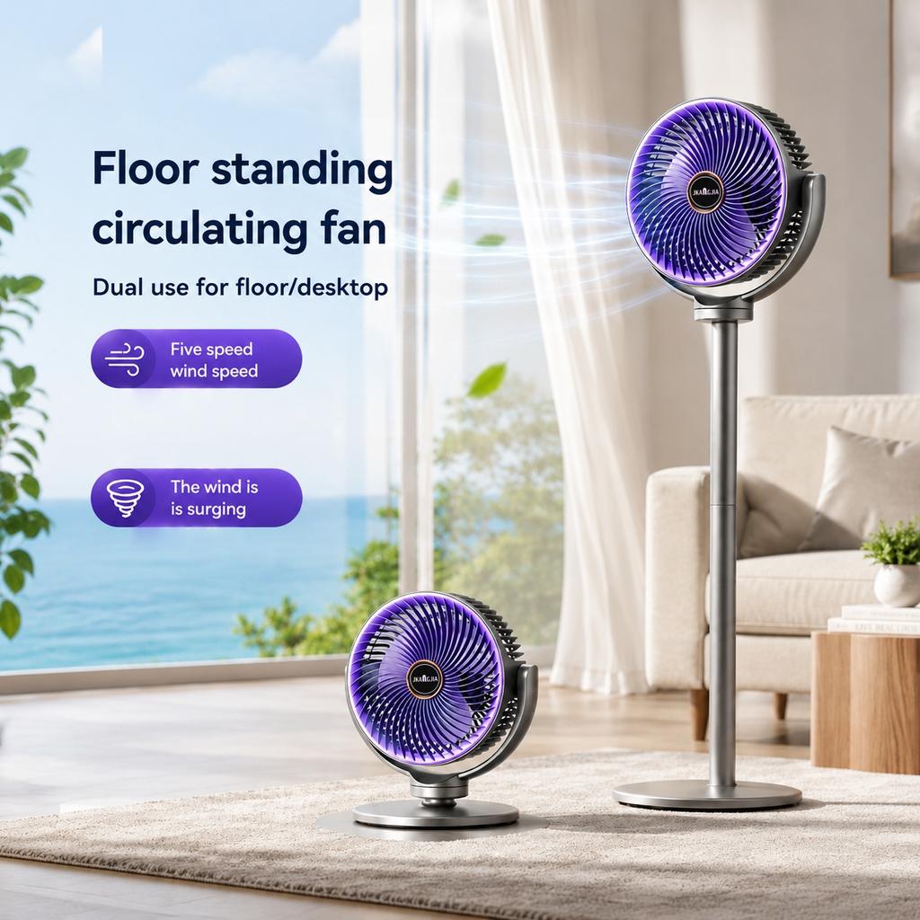 Ventilatore Circolatore d'Aria Moderno 3-in-1 5 Velocità 4 Altezze Silenzioso Portatile Ventilatore a Pedistallo USB-C per Casa Camera da Letto Ufficio Camper Campeggio