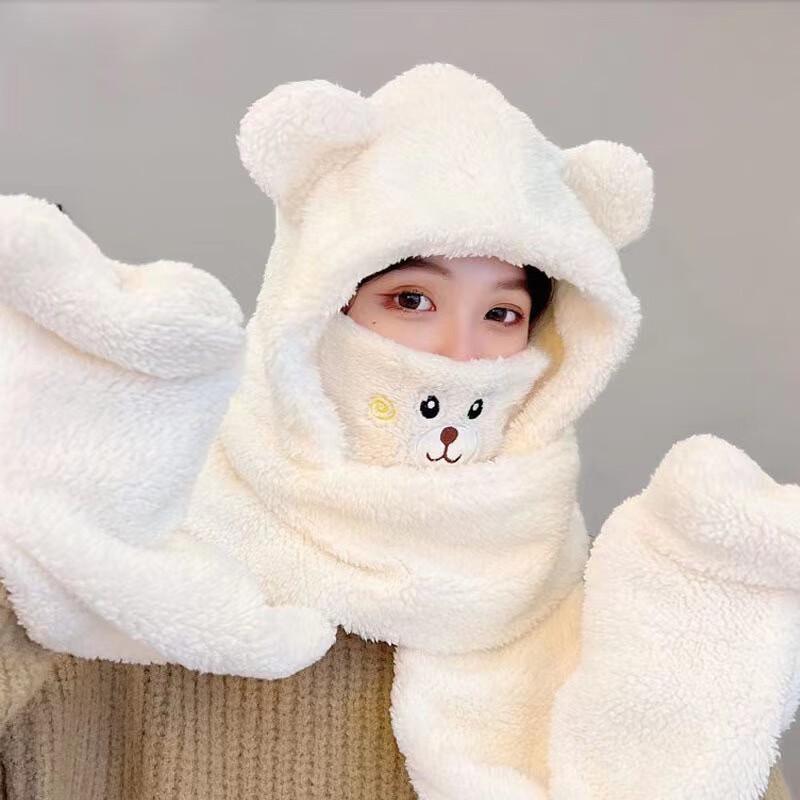 

Комплект зимней шапки и шарфа с плюшевыми медвежьими ушками в корейском стиле