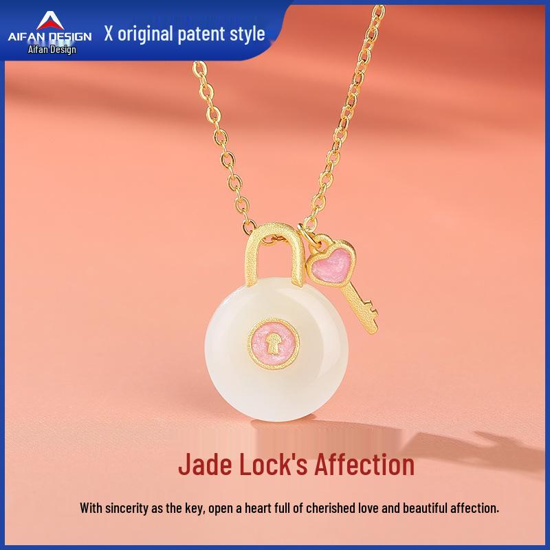 Elegant Hetian Jade Heart Necklace with S925 Silver Key Chain