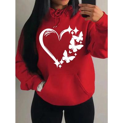 Combination Of Love And Butterfly  Pattern Hoody Women Street Hoodies Trendy Pocket Clothes Vintage Multicolor Hoodie