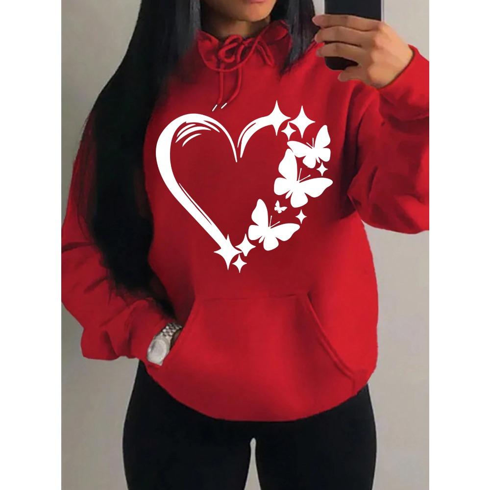 Combination Of Love And Butterfly  Pattern Hoody Women Hip Hop Street Hoodies Trendy Pocket Clothes Vintage Multicolor Hoodie