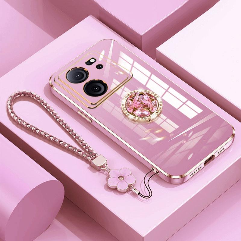 Xiaomi13T Hülle Luxus Diamantring Hülle Für Xiaomi 13T 12T 11T 13 12 pro Lite Handyhülle Mit Blumen Lanyard Beschichtung Hüllen 13T