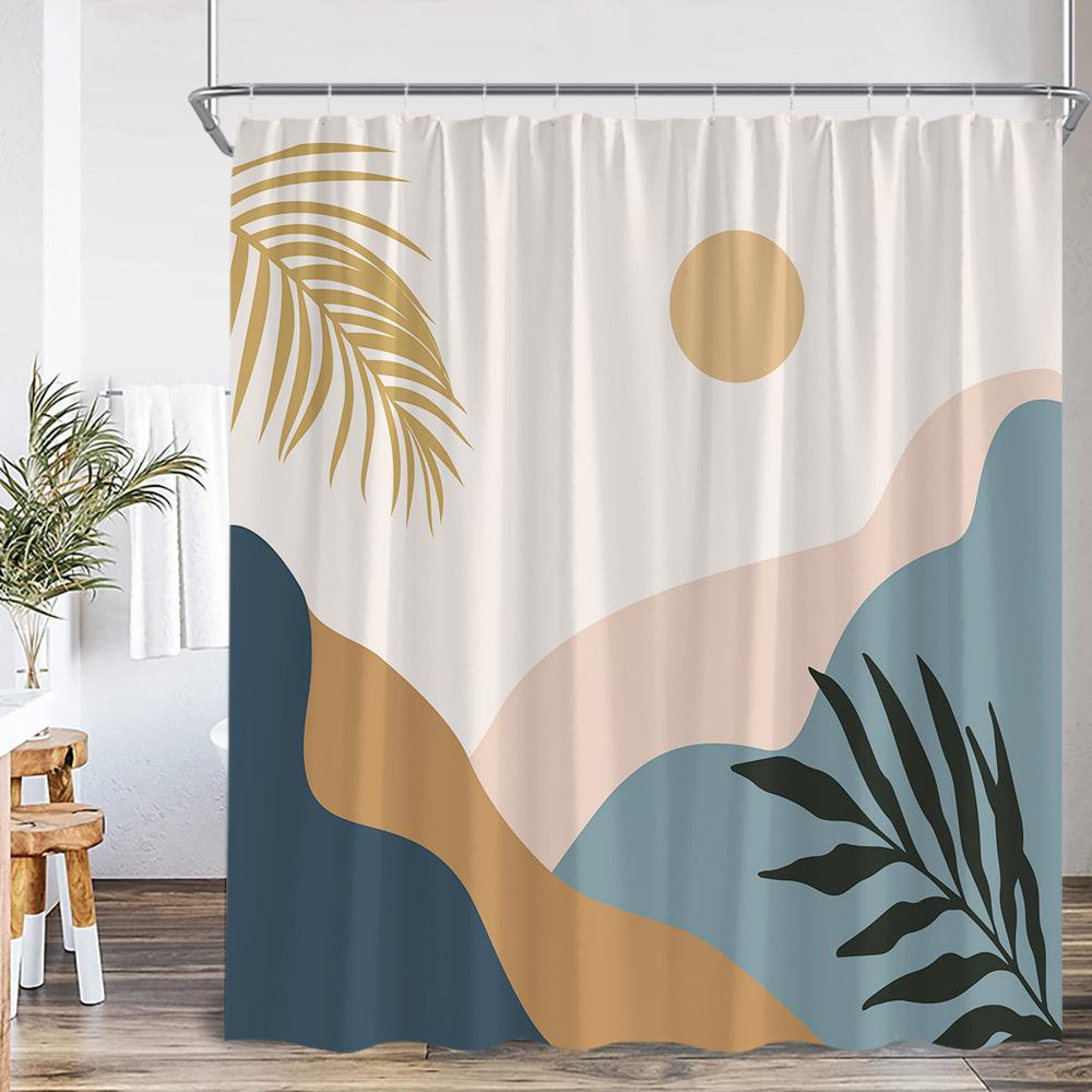 Abstrakta duschdraperier Nordisk mid-century-stil Badrumsdekorationer Modern minimalistisk badkarsgardin Polyester Badrumsdekor