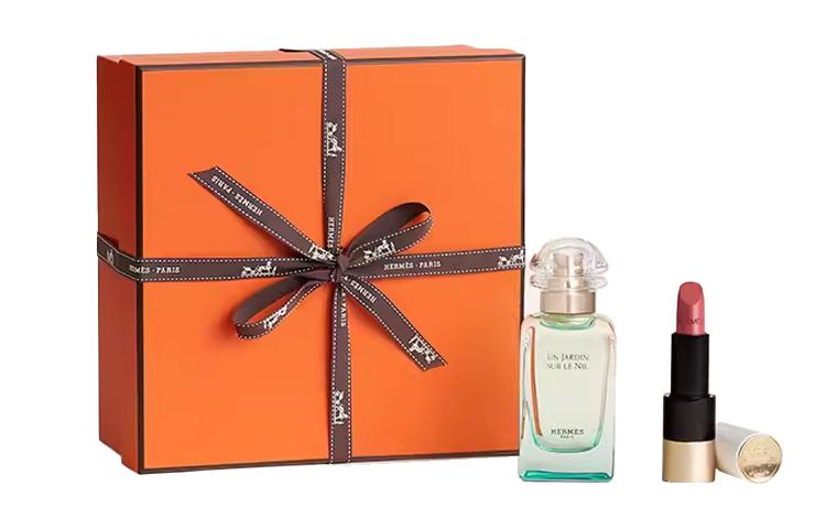 HERMES Nile Garden Perfume+Satin Lipstick Gift Box Sets Eau De Toilette Eau De Toilette Floral Fruity Nile Garden 50ml+Velvet Lipstick #21-Box