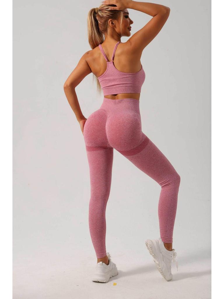 Summer Peach High-Elastic Yoga and Running Pants Set